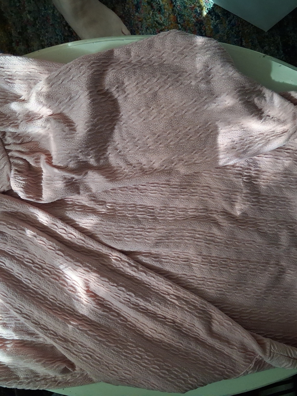 Light Pink Textured Cableknit Button-Up Shacket/button Down - Picture 2 of 6